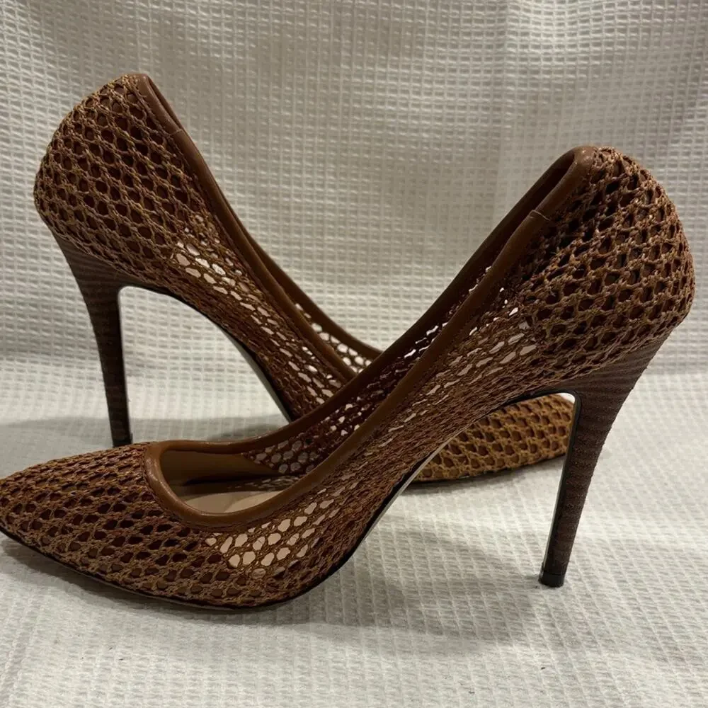 Saks Fifth Avenue Phrase Brown Mesh Women's Heels Shoes Office Workwear Size 9.5